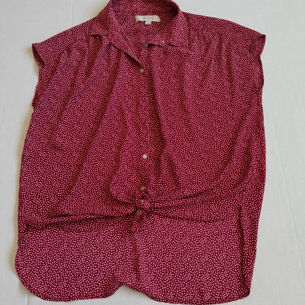 Loft Burgundy Button Down Shirt With White Dots